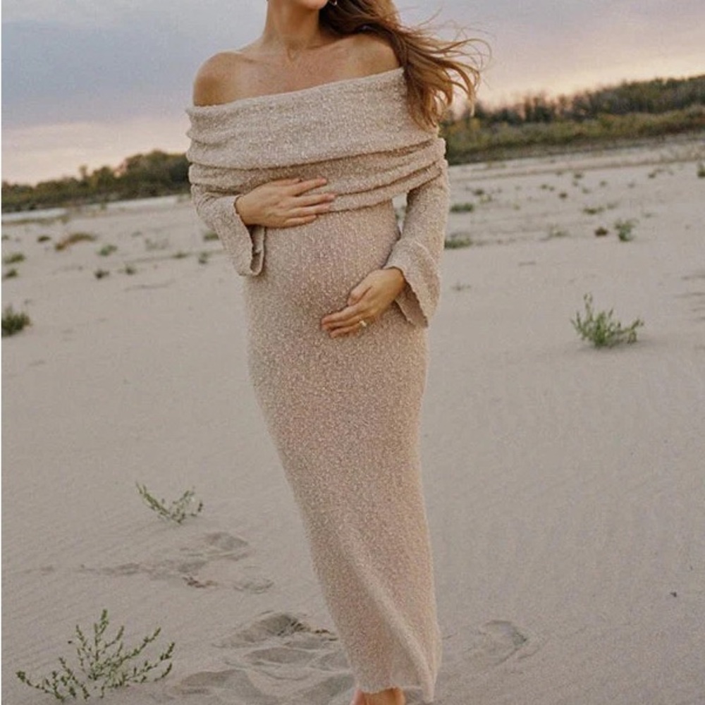 Elegant Off-Shoulder Cream Maternity Dress